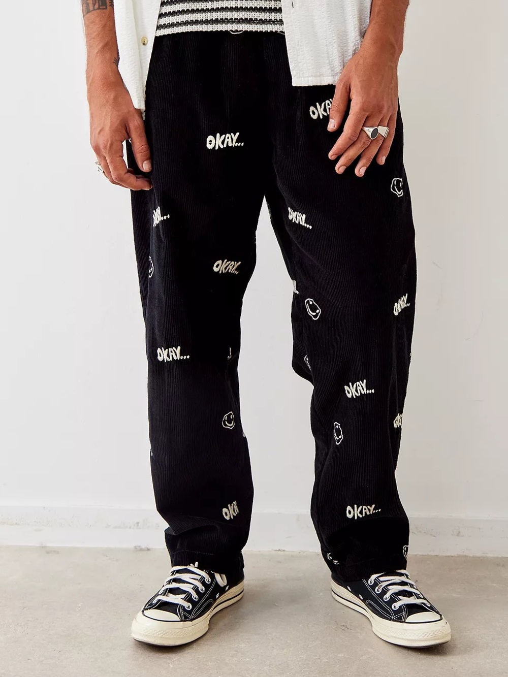 Urban Outfitters UO Smiley Faces Embroidered Corduroy Trousers